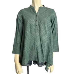 Tula Neha Organic Cotton 3/4 Sleeve Blouse Green Women's Size S Casual Summer